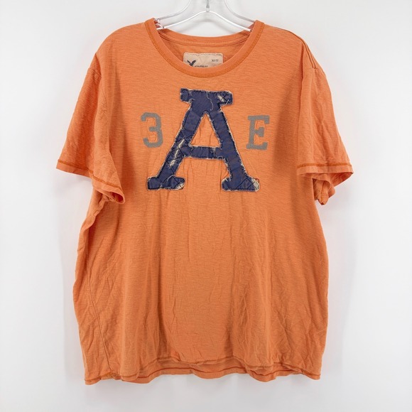 American Eagle Outfitters Other - Y2K American Eagle Shirt Mens XL Orange Athletic Distressed Patch Embroidered